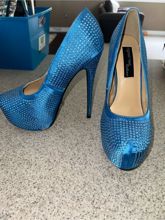 Highest Heel Blue Crystal Embellished Stiletto Pumps size 8